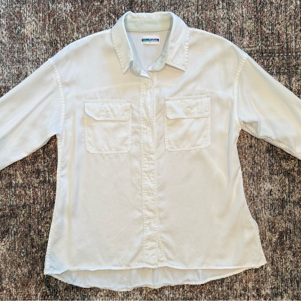 Wknd Nation Oversized White Button Up Long Sleeve Shirt Womens XS